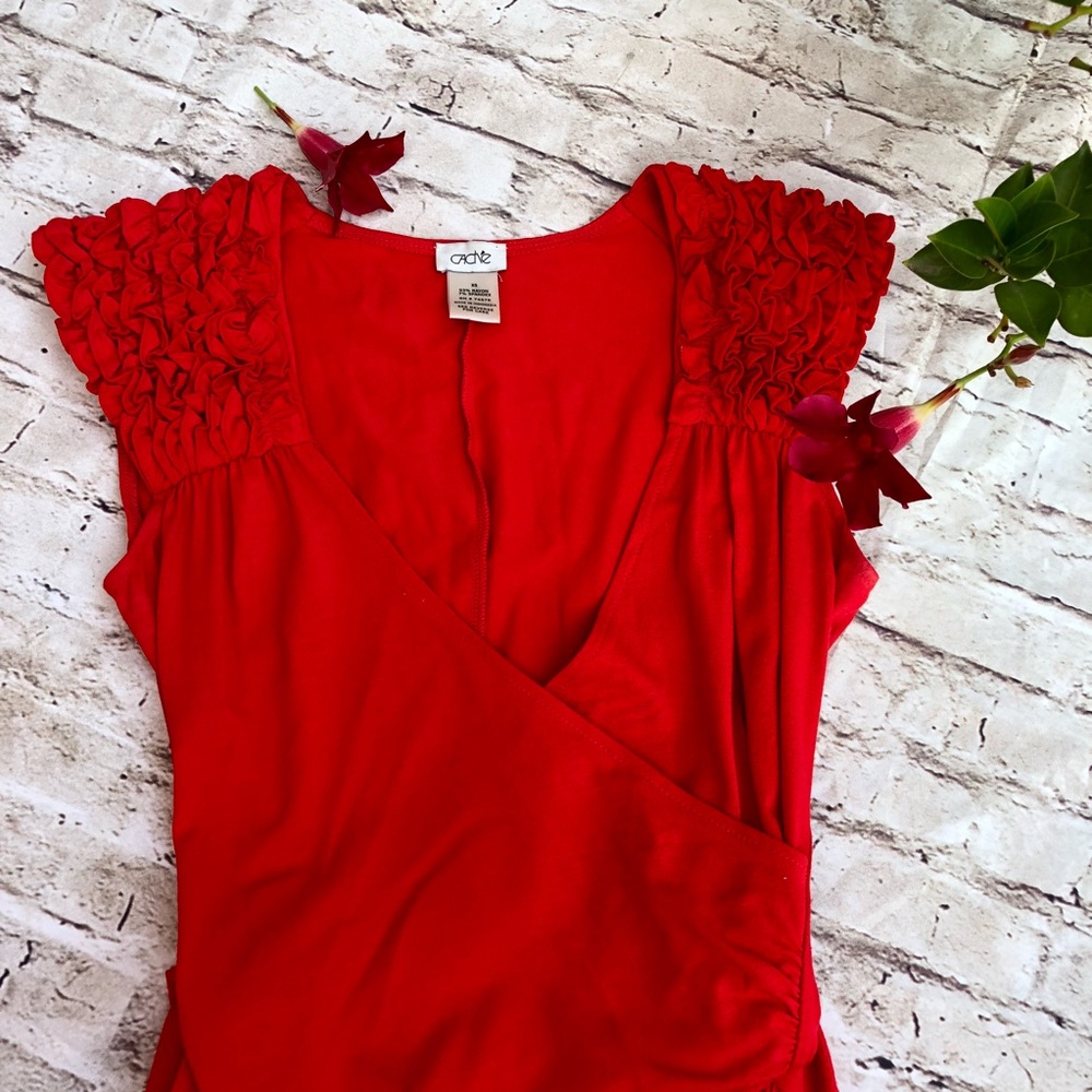 Cache Faux Wrap Ruffle Shoulders Gathered On Side - image 2